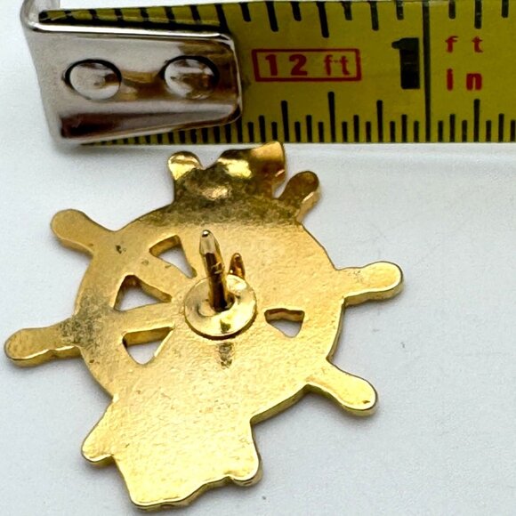 Okinawa Souvenir Lapel Pin Map & Ships Wheel Gold Tone Enamel Vtg Collectible - Picture 4 of 7